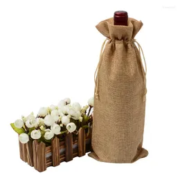 Bolsas de jóias 100 pcs personalizado natural juta garrafa de vinho cobre 5.11 "x 12.99" serapilheira cordão bolsa de linho gota sacos de presente de natal