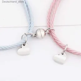 Bracelets de charme 1 paire tresse corde aimant bracelet pour amoureux en acier inoxydable pendentif coeur couple bracelets filles amitié bijoux Q230925