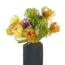 Dekorativa blommor konstgjorda flockade leucospermum för bröllopsdekoration flores artificales plast falsk blomma jul trädgård dekor