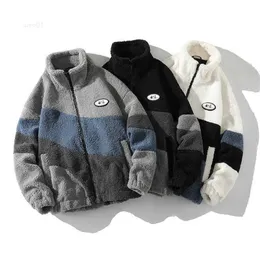 Autumn and Winter New Lamb Fleece Jacket Men's Fashion Trend Couple Standing Collar Coat Color Matching Versatile Toprsgq
