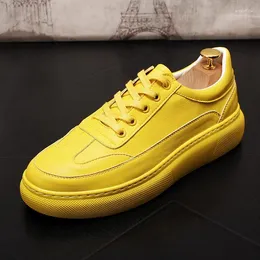 Casual Shoes Concise Designer Mens Comfort Yellow Round Toe Lace Up Flat Platform Male Trending Leisure Zapatos 38-43 ERRFC