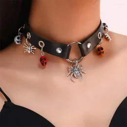 Hänghalsband svart punk gata halsband smycken för kvinnor mode harajuky stil pu läder chokers halloween spindel femme krage