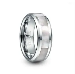 Wedding Rings 8mm Wide Steel Color Tungsten Carbide Ring Men's Inlay White Fritillary Men Party Jewelry