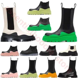 Chelsea Tire Wave Elástico Verde Tempestade Botas Chunky Crystal Martin Botas de Motocicleta Limpar Couro Colorido Anti-Slip Borracha Outsole Webbing Boot