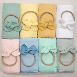 Blankets 2pcs Baby Hair Accessories Elastic Headband Infant Bamboo Cotton Blanket Children Fashion Headwear Christmas Gifts