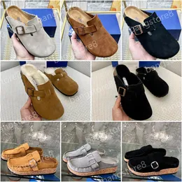 Designer Boston Shearling Slippers Fashion Men Women London leather Cow suede Baotou slippers Luxury classics Buckley Cork latex outdoors Birkens Shoes Size 35-45