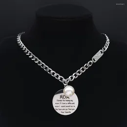 Hänghalsband 2023 Hip Hop Family Mom Rostfritt stål Pearl Uttalande Halsband Silver Color Chain Jewelry Acero Inoxidable N104S01