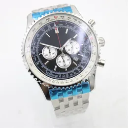 2つのカラークォーツOSムーブメント1884 Navitimer Chronograph Watch Men Sapphire Crystal Black Dial Stainless Band Male Watch Montre hom272n