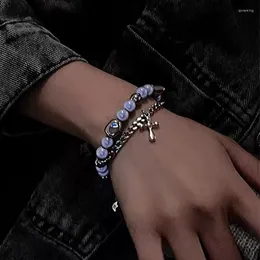 Bangle Shiny Reflective Pearl Bracelet For Women Men Jesus Christ Cross Pendant Charm Girls Punk Hip Hop Hand Chain Jewelry