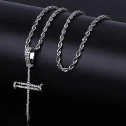 Nail Cross Pendant Gold Silver Copper Material Iced CZ Pendants Necklace With Chain Fashion Hip Hop Jewelry273Y