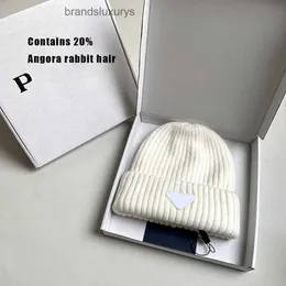 Designer Winter Warm Angora Rabbit Fur Men's and Women's Knitted Hat Brimless Hat Casual Ear Protectors Soft Bean Skin Hat