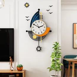 Relógios de parede Nordic Veleiro Relógio Acrílico Luxo Restaurante Sala de estar Sofá Decoração de fundo com pêndulo Art Mural