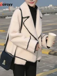 Womens Fur Faux Circyy Jacket Women Coat Fall Winter Long Sleeve Single Button Coats Fashion TurnDown Collar Loose Outerwear 230925