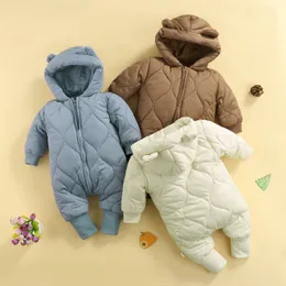 Rompers Lioraitiin 0-18M born Infant Baby Boy Girl Winter Romper Long Sleeve Zipper Solid Hooded Jumpsuit Casual Clothing 230925