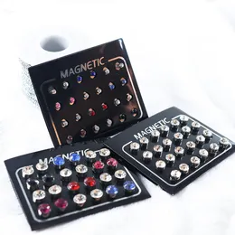 Stud 12 Pair set 3 4 5 6 7mm Fashion Colorful White Crystal Punk Magnet Earrings Fake Women Mens Jewelry 230926