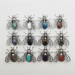 Broşlar doğal kristal taş gül kuvars arı arkeize gümüş renk broş kolye hayvan böcek aksesuarları takılar 12 adet yapmak