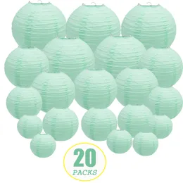 لوازم حفلات الحدث الأخرى 20 PCS 6 "-12" Mint Green Paper Lanterns الصينية اليابانية المستديرة المصباح لحفل الزفاف Lampion de Mariage DIC Decor 230926