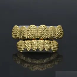 Grillz Dental Grills New Real Gold Sier placcato Hip Hop Reticolo a forma di denti Top Bootom Groll Set con Sile Fashion Party Jewelry Drop D Dhekn