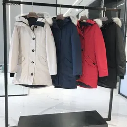 Designer Damen Daunenjacken Mantel Langer Parka Weiß Kanadischer Windschutz Damen Parkas Jacke Kragen Winter Puffer Echter Wolf Pelzmantel Kapuze Gänsedaunen