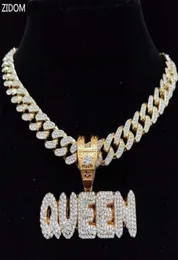 Ожерелья с подвесками для мужчин и женщин в стиле хип-хоп, ожерелье с буквами KING QUEEN и 13 мм, кубинская цепочка Майами, Iced Out Bling, хип-хоп, модные украшения954708931