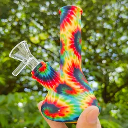 4.7 inç renkli nargile silikon sigara içme su borusu bong bubbler + cam kase