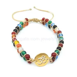 Braccialetti con ciondoli Mti Colore 4Mm Agata Acciaio inossidabile Bracciale Om Colorf Doppi strati intrecciati Regolabili per uomo Donna Consegna a goccia Je Dhp0L