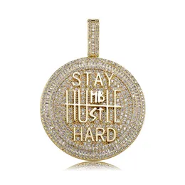 Iced Out Round Shape Diamond Pendant Necklace Letter Saty Hard Gold Silver Plated Mens Bling Hip Hop Jewelry291a