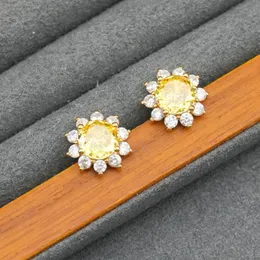 s925 Silver needle European and American foreign trade jewelry sun flower zircon earrings brass electroplating real gold earrings multi-color selection