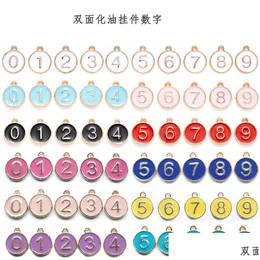 Charms 10Pc/Lot Colors Round 0 - 9 Number Pendant Double Side English Alphabet Hang For Bracelet Necklace Jewelrys Making Drop Deliver Dhxav