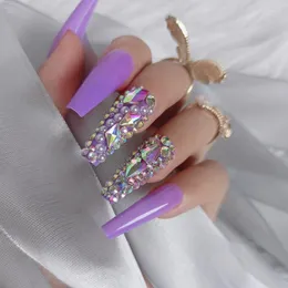 False chiodi 24ps design di gioielli di lusso Balletto lungo bara di cristallo finto diamante di fascia alta viola