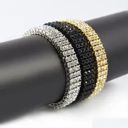 Tennis Men Black Gold Sier Wykończenie 3 Row Diamond Simate Bransoletka 8 -calowa 12 mm dhinestone lodowany mrożony hip hop Bling Ewelry Drop dostawa żydów dhljk