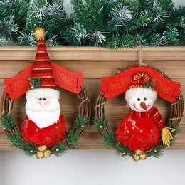 Dekorativa blommor 22 cm julkrans Santa Claus Doll Pines Leaf Door Hanging Garland Rattan Party Ornament Decoration Navidad 2024