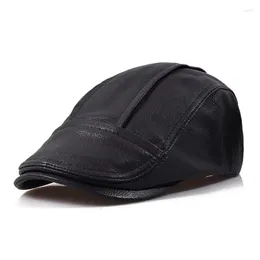 Berets moda 2023 ao ar livre unisex couro genuíno duckbill boina chapéus para homens mulheres lazer preto cabbie bonnet