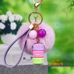 Key Rings Fur Ball Ring Chain Aron Keychain Jewelry Effiel Tower Beads Keyring Holder Fashion Resin Women Bag Pendant Charm Accessorie Dhpiz