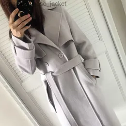 Женское шерстяное пальто из 100% двустороннего кашемира, женское пальто средней длины в корейском стиле, новое тонкое шерстяное пальто, плащL230926
