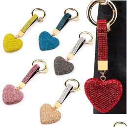 Keychains Lanyards Colorf Fl Crystal Rhinestone Heart Round Star Keyring Chain Bling Shining Keychain Bag Car Hanging Pendant Jewelry DHCM4