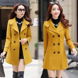 Women's Wool Blends 2023 Autumn/Winter Women's Windbreaker New Slim Fit Woolen Coat Double breasted Women's Long Woolen CoatL230926