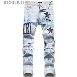 Jeans voor heren Y2k Herenjeans met sterborduurwerk High Street gescheurde jeans Punkstijl streetwear broek voor heren Slanke stretch potloodbroek L230926