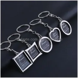 Nyckelringar PO Keychain 6 Designs Mini Creative Metal Alloy Heart Square Round Oval Insert Bildram Keyring Souvenir Drop Delivery DH2ZR