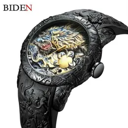Fashion BIDEN Mens Watches Dragon Design Quartz Watch Silicone Strap Waterproof Sport Wristwatch Male Clock Relogio Masculino X062260d