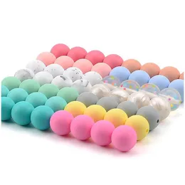 Other 100Pcs/Lot 12Mm 15Mm Round Shape Bead Sile Teething Beads Baby Teether For Diy Nursing Necklace Food Grade Chew Bk Jewelry Loose Dhcfu