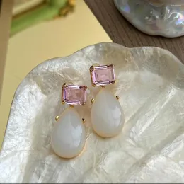 Dangle Earrings Medieval Times Pink Cubic Zircon Block Women's Luxury Party Jewelry Neo-chinese Style Girls Unusual Drop Stud