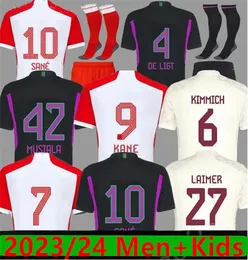 팬 2023/24 Kimmich Musiala Soccer Jerseys Sane 2023 2024 축구 셔츠 Goretzka Gnabry Bayerns Munica Camisa de Futebol 남자 아이들 팬 세트