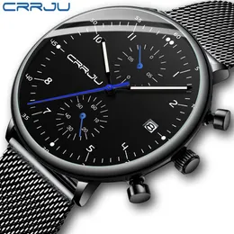 CRRJU hommes montre haut de gamme chronographe en acier inoxydable maille montre-bracelet militaire étanche Date montres à Quartz Relogio Masculino330K