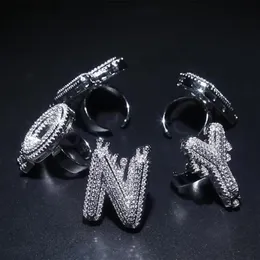 Мужское кольцо в стиле хип-хоп, новая мода в стиле хип-хоп, золото, серебро, блестящее кольцо с буквами CZ A-Z, блестящее кольцо с кубическим цирконием, мужские ювелирные изделия Ice Out259W