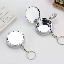 Portable Mini Round Metal Keychain Ashtrays Cigarette Home Outdoors Tourism Smoking Accessories Small Stainless Steel Pocket Box Fashion Simple Gift Accessories