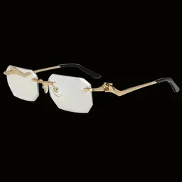 Designer de óculos de sol molduras de moda acessórios lentes de corte de diamante uv400 proteção pantera design cheetah retângulo para homens mulheres óculos sem aro óculos retrô