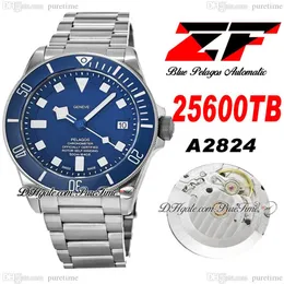 ZF V5 25500 A2824 TITANIUM Automatisk herrklocka 42mm keramisk Bezel Blue Dial White Markers Titaniums Armband Super Edition Watche157C