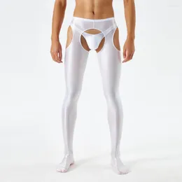 Mulheres meias sexy crotchless sheer óleo brilhante brilhante molhado oco apertado leggings calças meia-calça para homem