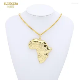 Pendant Necklaces SUNNESA High Quality Copper Plated Africa Map Necklace Set Unisex Temperament Chain Mirror Golden African Jewelry